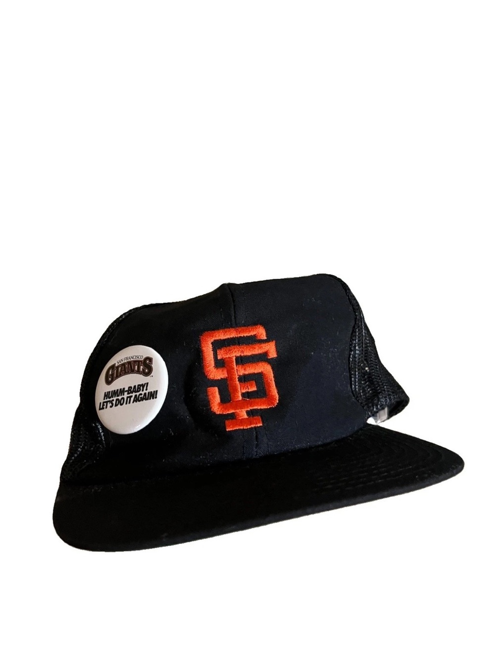 Vtg 80s MLB Baseball San Francisco Giants Black Trucker Snapback Hat Twins + Pin